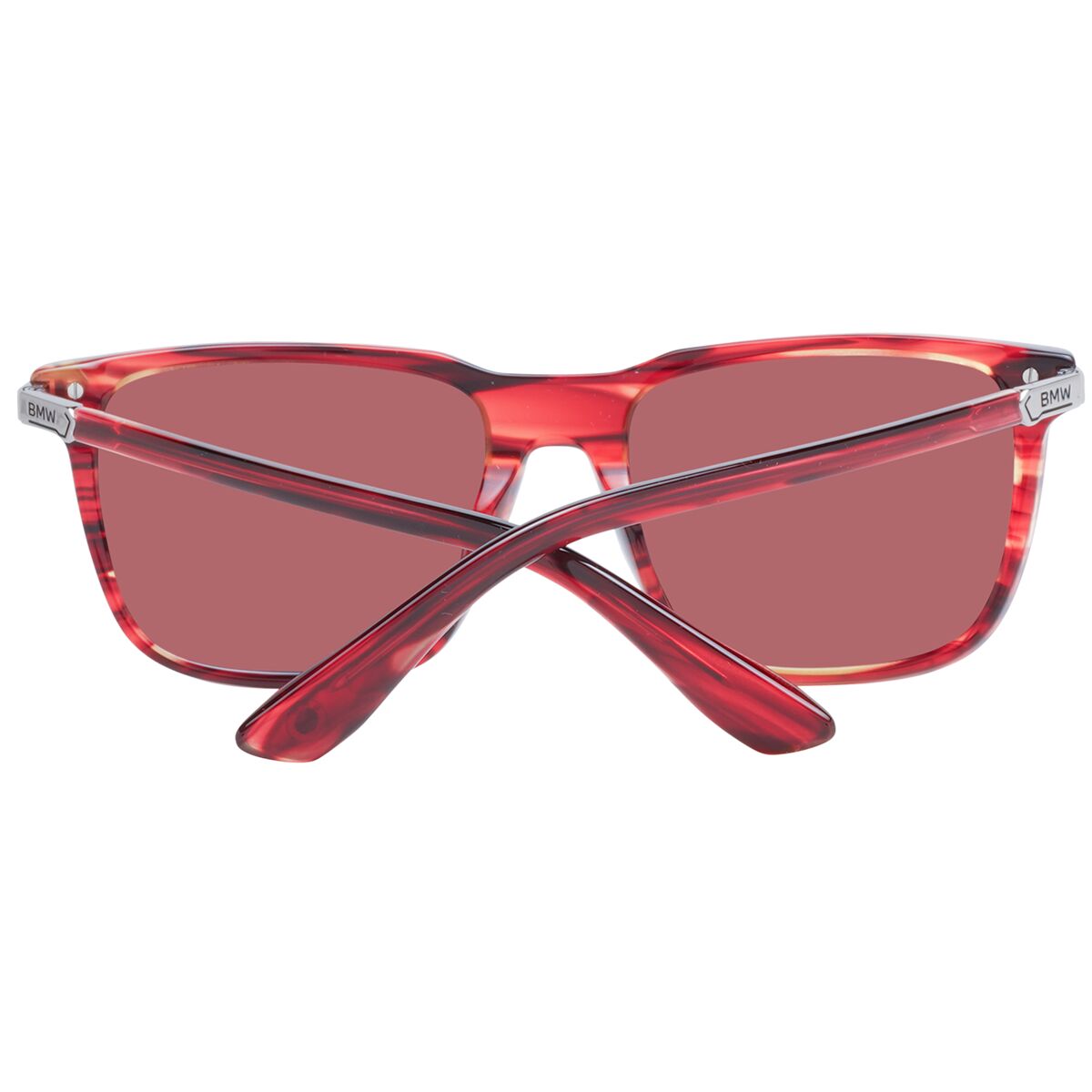Detail van de multicolour BMW zonnebril Heren met rood frame en UV400 bescherming.