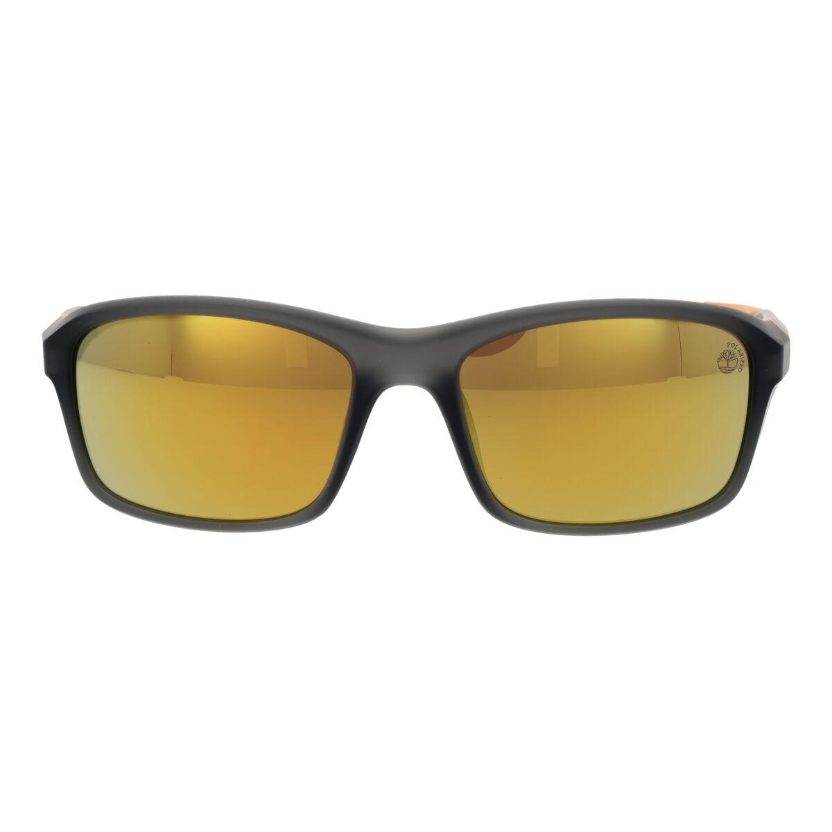 Zijaanzicht van de Timberland zonnebril met rechthoekige glazen en matte zwarte rand.