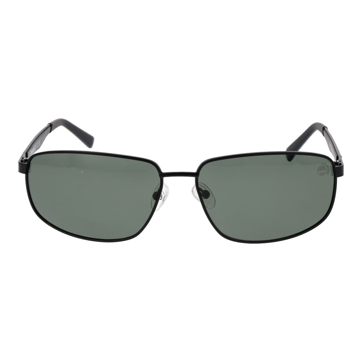 Zijaanzicht van de Timberland zonnebril TB9300 6202R met groene lenzen en zwart montuur.