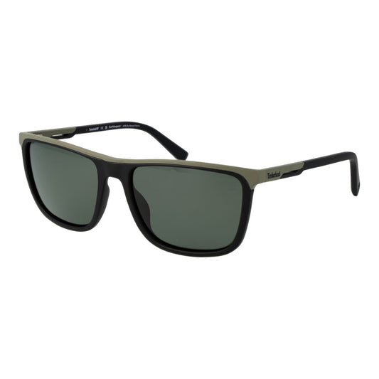 Mat zwarte Timberland zonnebril TB9302 met UV400 bescherming, vooraanzicht.