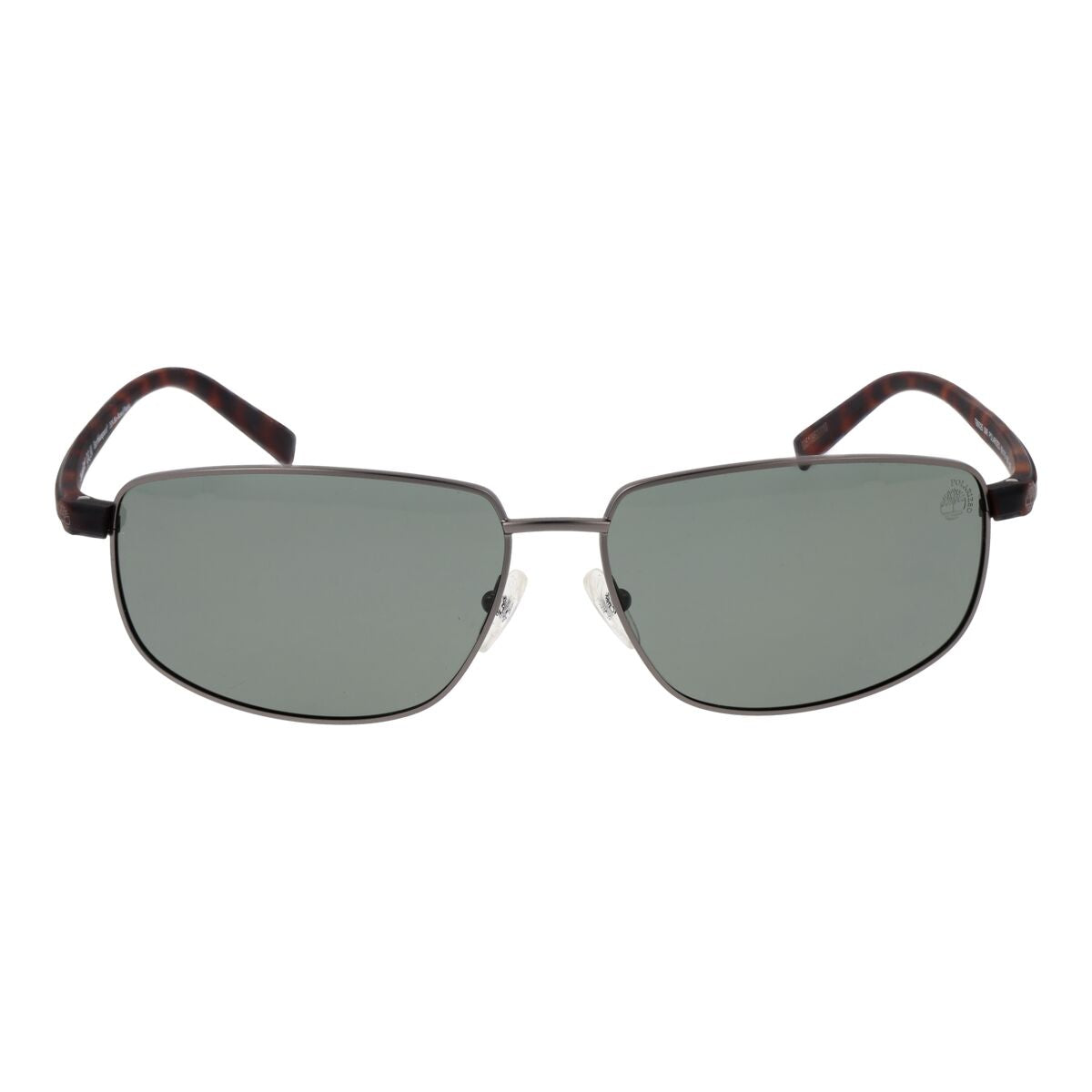 Zijaanzicht van de Timberland TB9325 6509R zonnebril met grijze glazen en tortoise montuur.