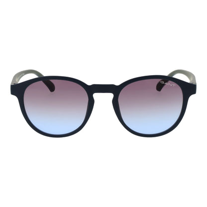 Zijaanzicht van de Gant heren zonnebril met een stijlvolle blauwe tint en gradient glazen.