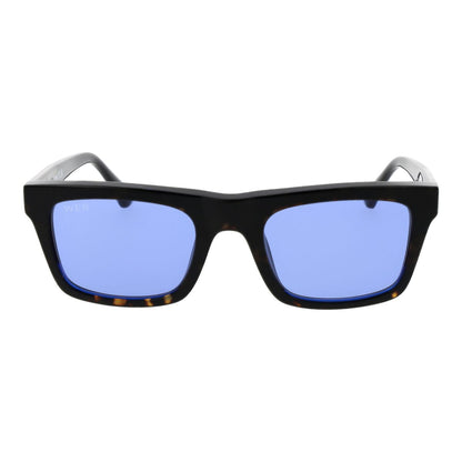 Zijaanzicht van de Web Eyewear zonnebril voor heren met blauwe glazen en zwart montuur.