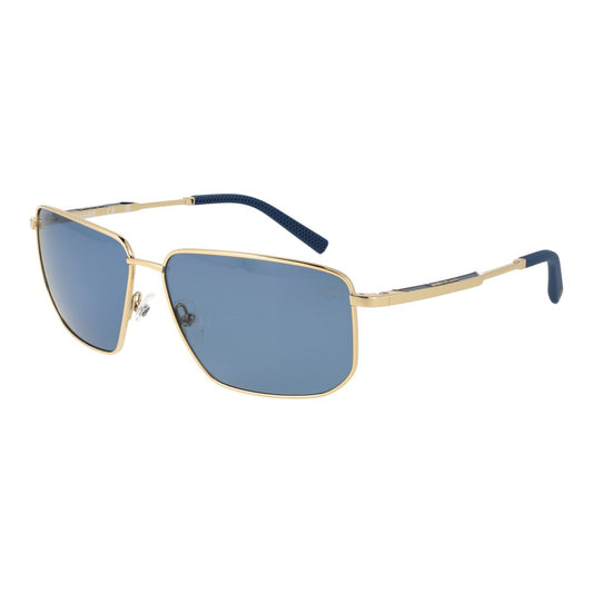 Trendy Timberland zonnebril voor heren met blauwe glazen en gouden frame.