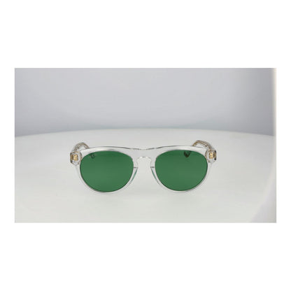 Transparante Web Eyewear zonnebril met groene glazen en opvallende details aan de zijkanten.