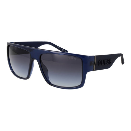 Rechthoekige Guess zonnebril voor heren in donkerblauw met UV400 bescherming.