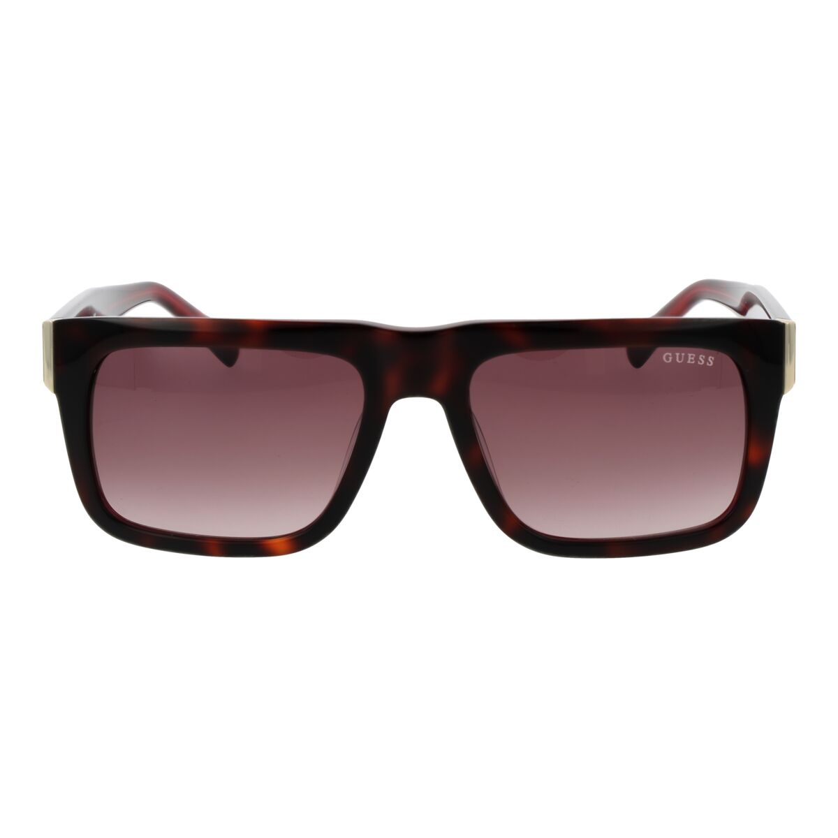 Rechthoekige Guess zonnebril voor heren in bruin met een gradient lens.