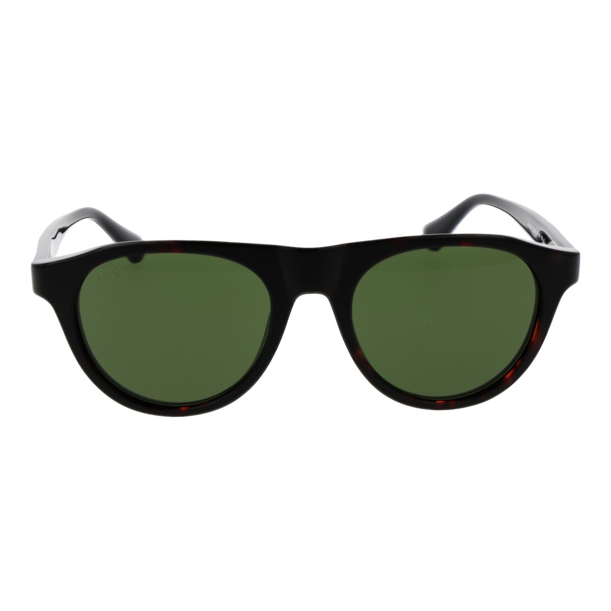 Zwarte Web Eyewear zonnebril met groene glazen, frontaanzicht en stijlvol ontwerp.