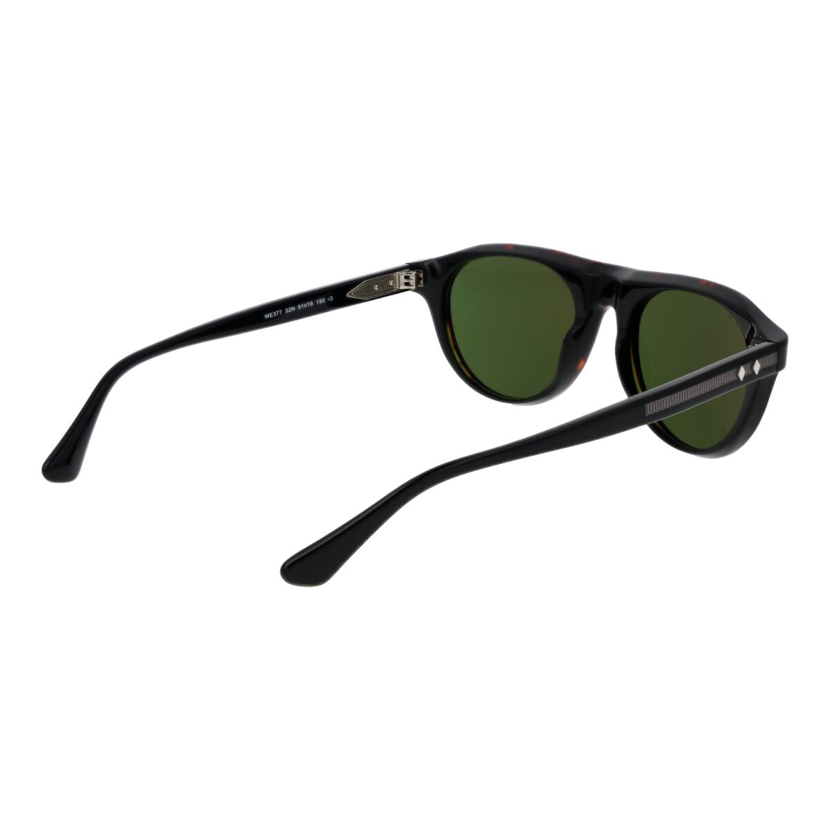 Zijaanzicht van de Web Eyewear zonnebril met groene glazen en zwart montuur.