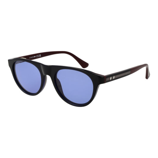 Web Eyewear zonnebril voor heren met blauwe glazen en zwart-rode montuur, stijlvol ontwerp.