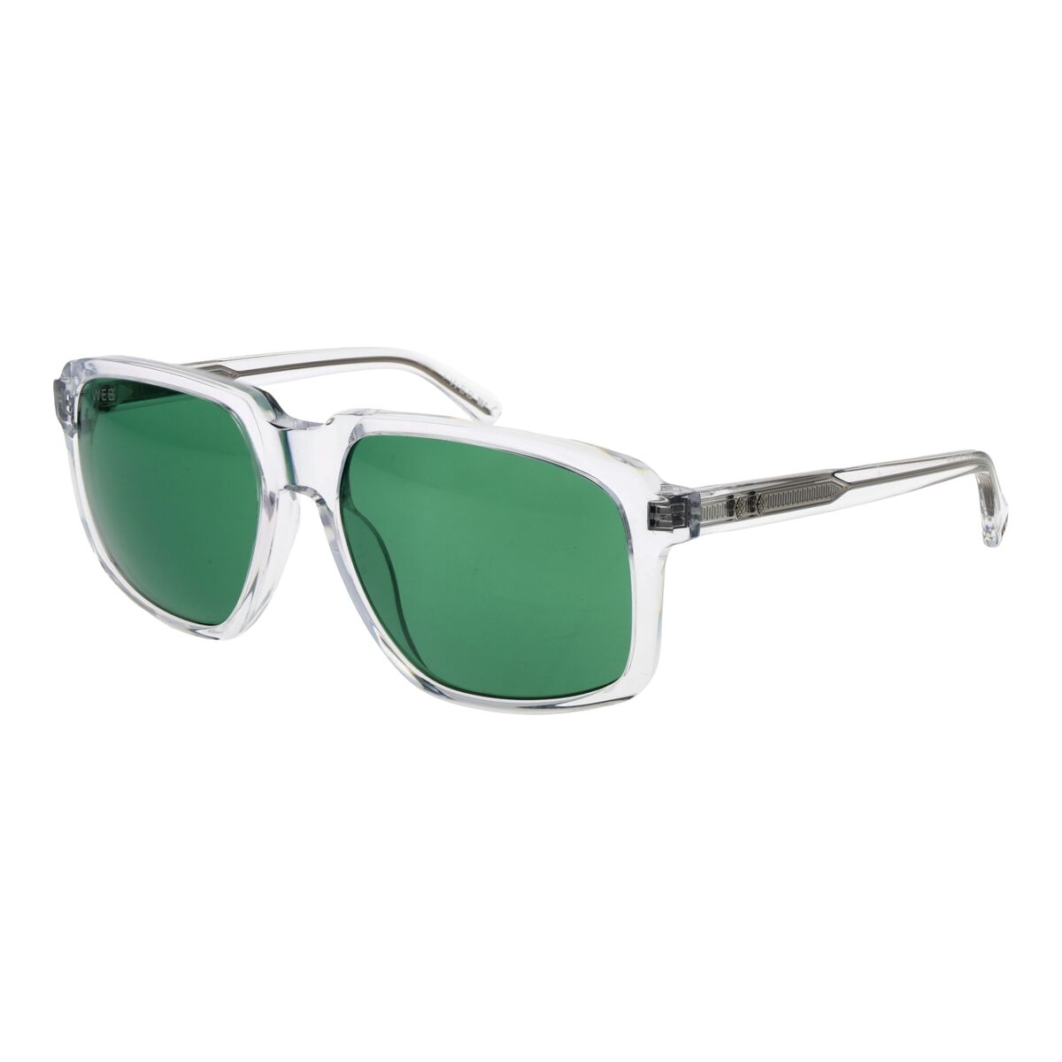 Transparante Web Eyewear zonnebril voor heren met groene glazen, trendy ontwerp.