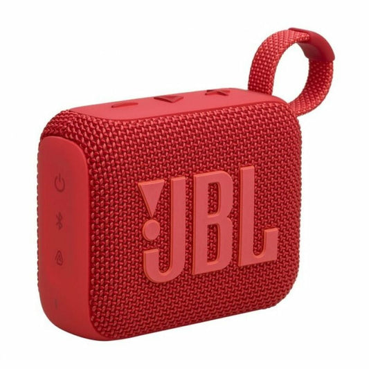 JBL GO 4 in opvallend rood, compact ontwerp met Bluetooth 5.3 en stevige grip.