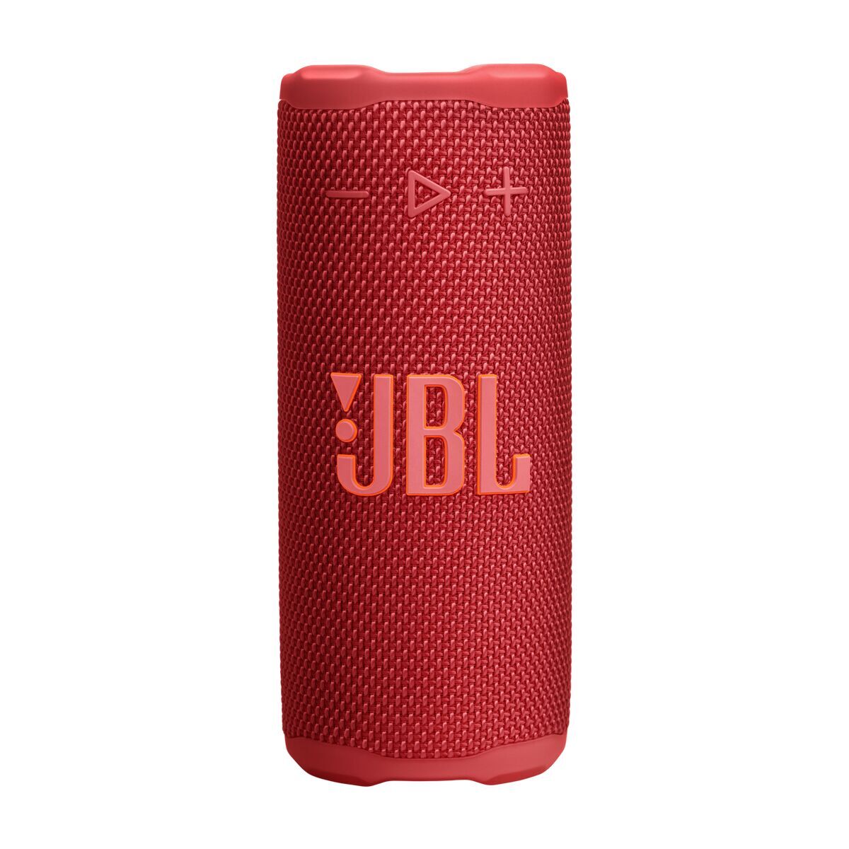 Zijaanzicht van de rode JBL Bluetooth luidspreker met bedieningsknoppen.