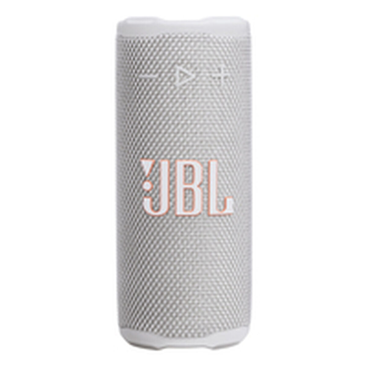 Detail van de witte JBL Draagbare Bluetooth luidspreker met bedieningsknoppen.