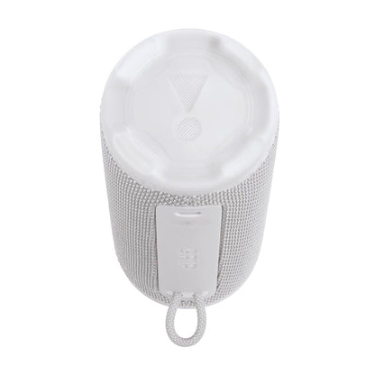 Bovenaanzicht van de witte JBL 255694 Bluetooth-luidspreker met bedieningsknop.