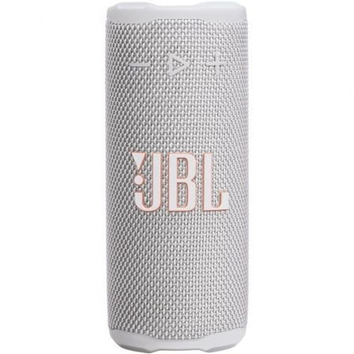 Witte JBL 255694 draagbare Bluetooth-luidspreker met stijlvolle mesh-afwerking.
