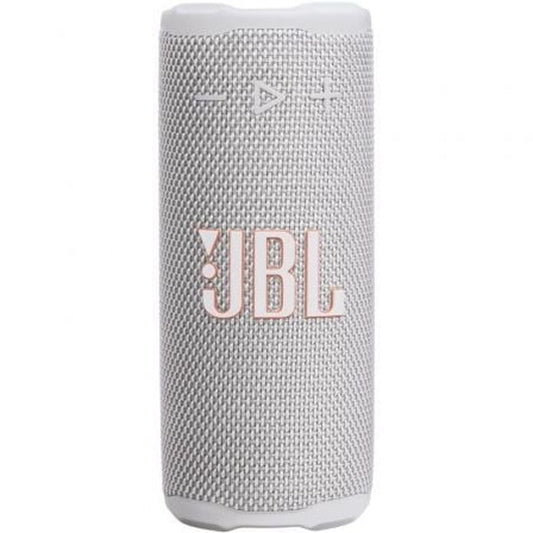 Witte JBL 255694 draagbare Bluetooth-luidspreker met stijlvolle mesh-afwerking.