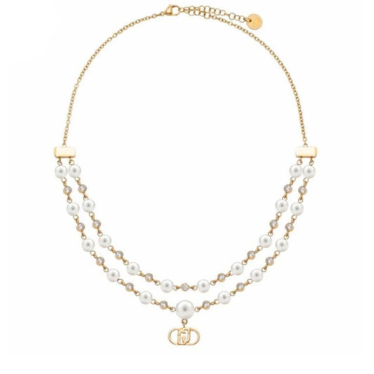 Gouden LIU JO ketting met parels en strass, elegant en stijlvol design.