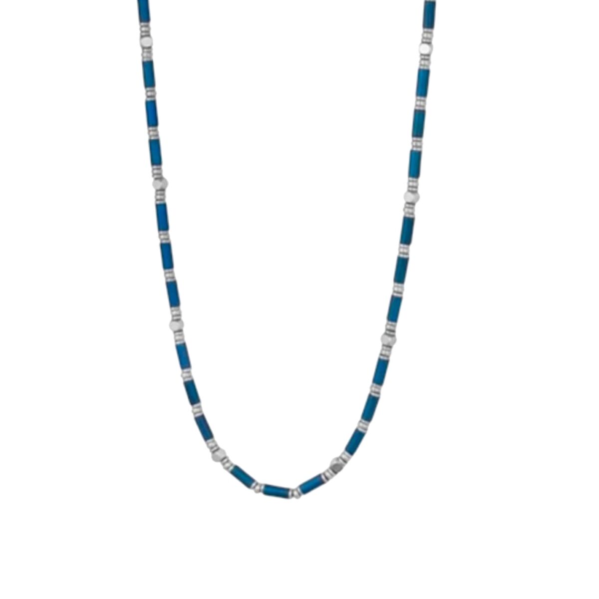 LIU JO dames ketting in blauw met elegante metalen details, vooraanzicht.