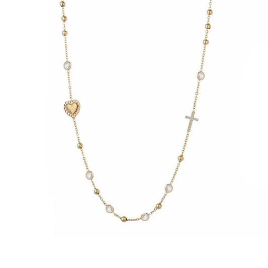 LIU JO gouden ketting met hart- en kruisdetails, elegant en tijdloos ontwerp.