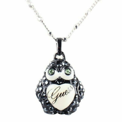 Zwarte Guess ketting met uilontwerp en zirkonen, elegant en stijlvol.