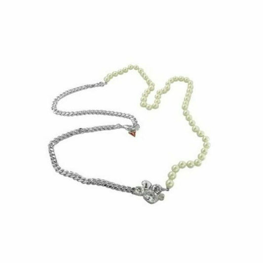Zilverkleurige Guess damesketting van roestvrij staal met parelachtige details.