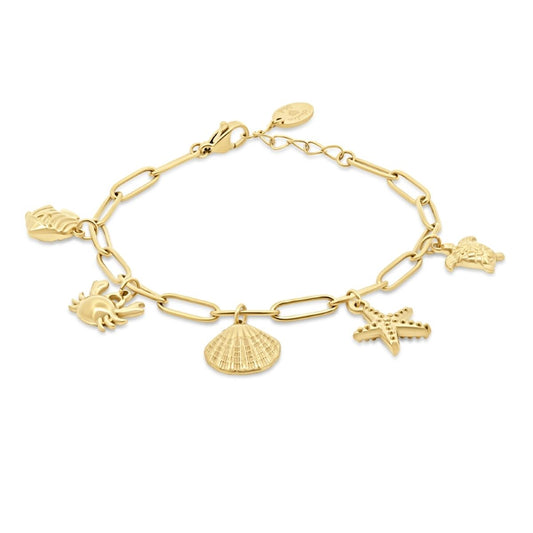 Gouden CO88 Collection armband met elegante hangers in zee-thema.