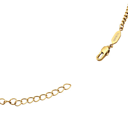 Detail van de gouden Breil ketting met sluiting en verlengstuk.