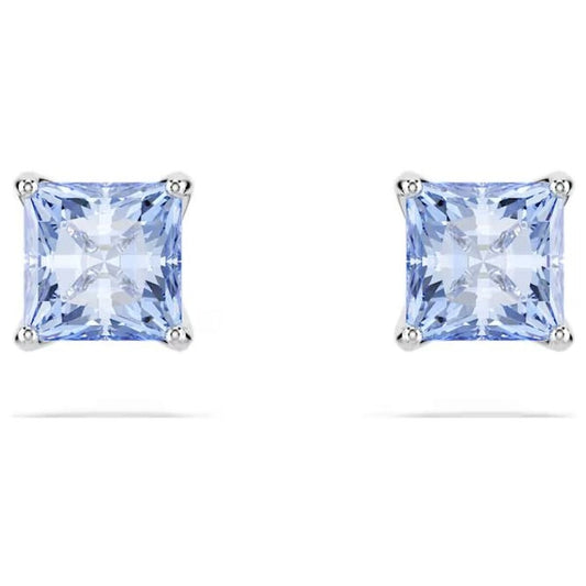 Swarovski oorbellen voor dames in sterling zilver 925 met vierkante blauwe kristallen.