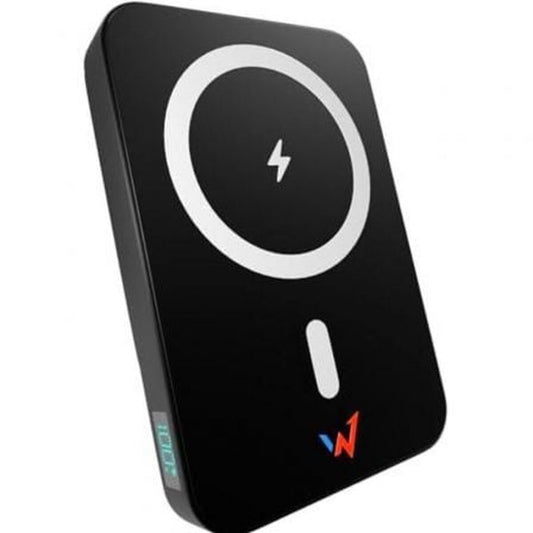 Zwarte Wonder Powerbank 10000 mAh met snellaadfunctie en LED-indicator.