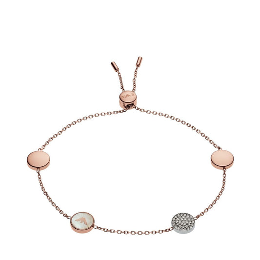 Roze gouden Emporio Armani armband met elegante schakels en sprankelende details.
