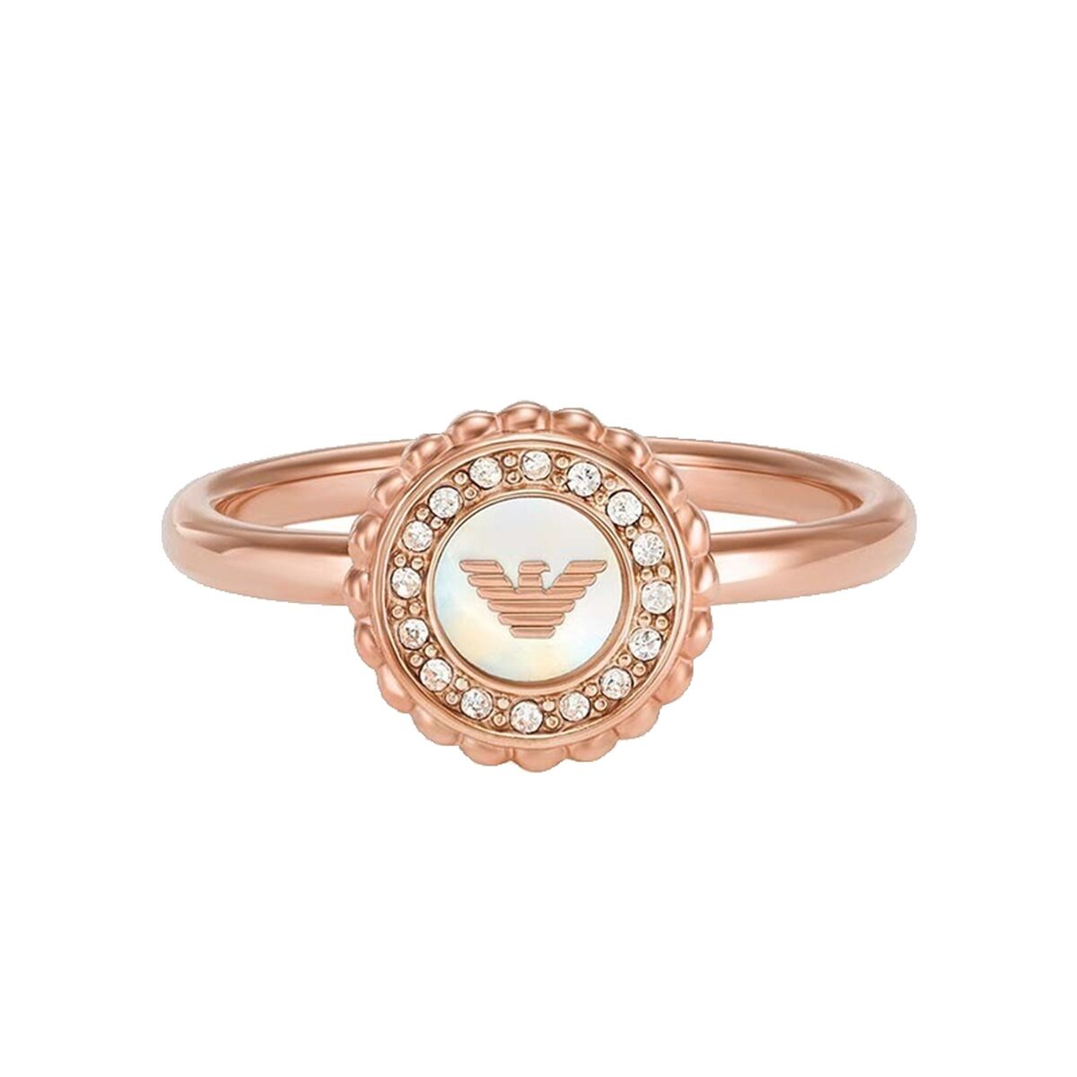 Roze gouden Emporio Armani ring met elegante afwerking en glinsterende details.