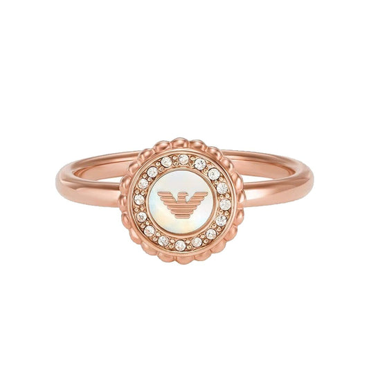 Roze gouden Emporio Armani ring met elegante afwerking en glinsterende details.