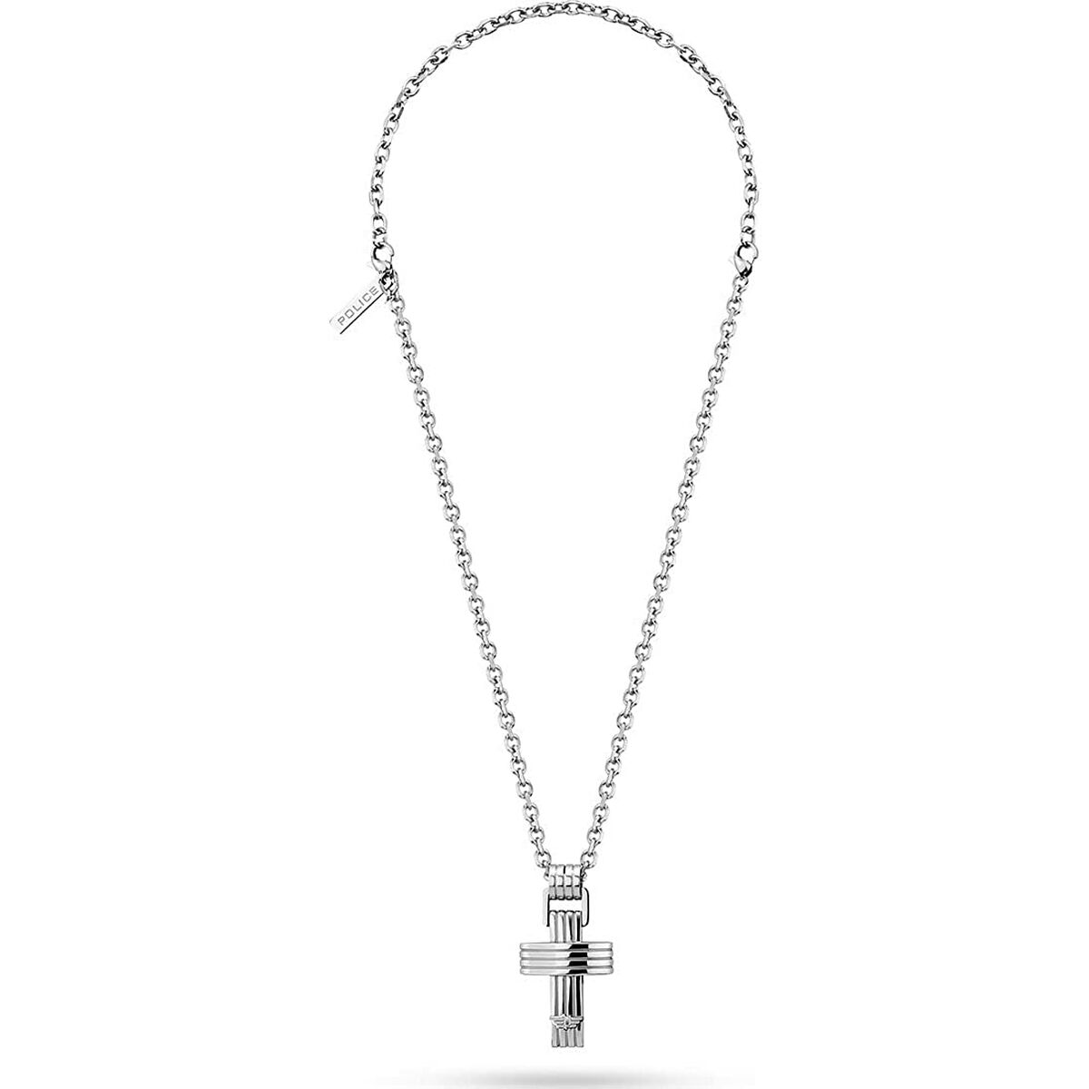 Detail van de Police damesketting met grijze afwerking en kruisvormige hanger.