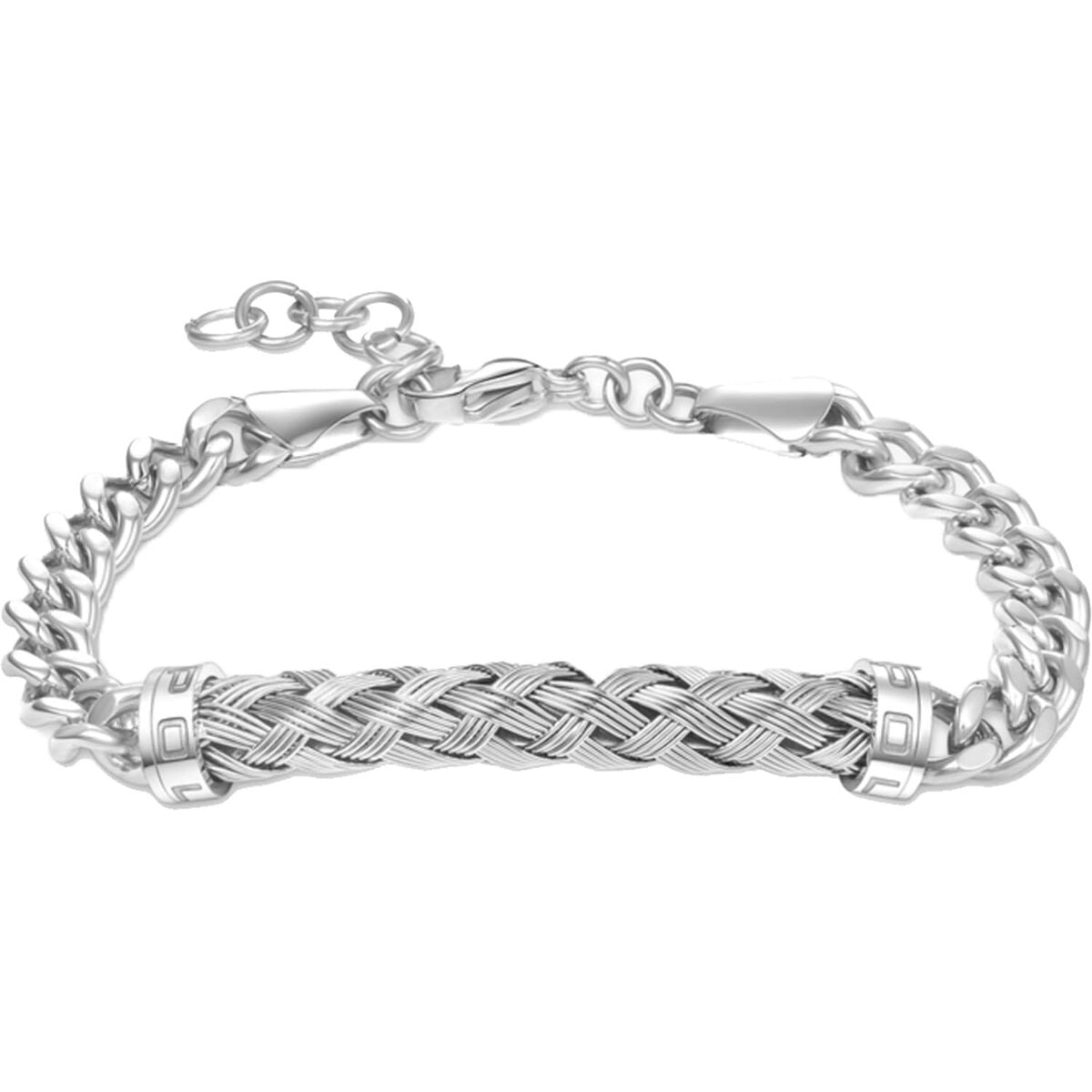 Zilverkleurige Police armband voor dames met elegant design en gevlochten middenstuk.