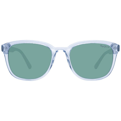 Zijaanzicht van de Pepe Jeans zonnebril Heren PJ7425 met groen glas en transparant montuur.