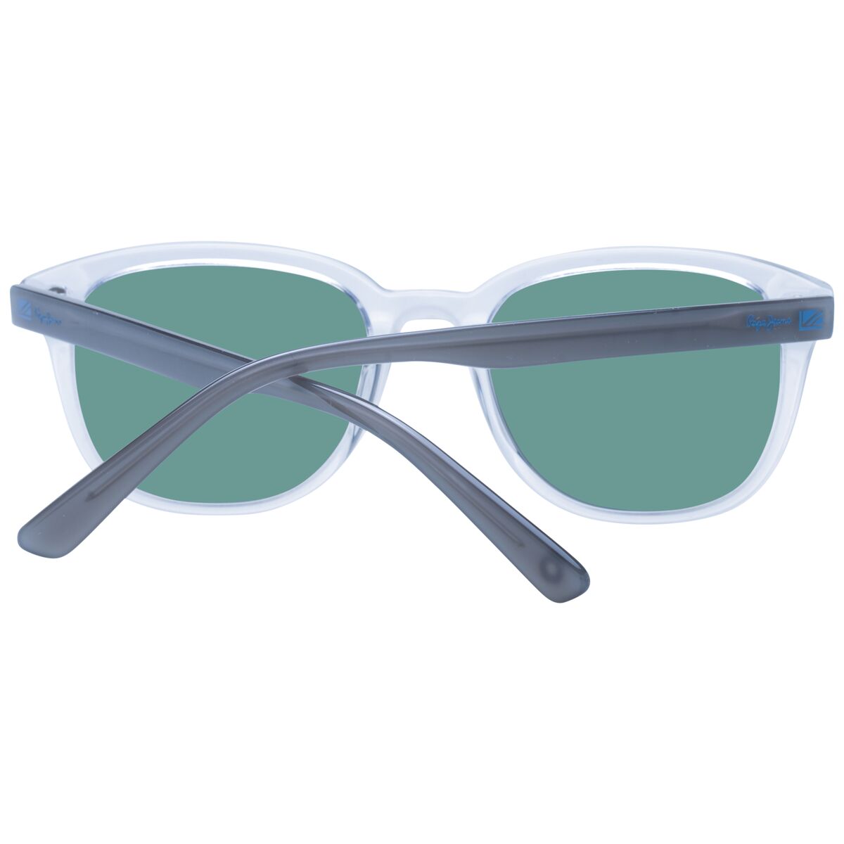 Detail van de Pepe Jeans zonnebril met multicolour frame en groene glazen, zijaanzicht.
