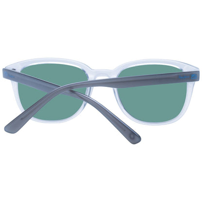 Detail van de Pepe Jeans zonnebril met multicolour frame en groene glazen, zijaanzicht.
