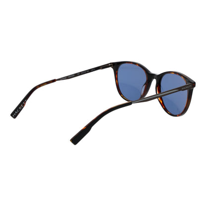 Zijaanzicht van de Hackett London zonnebril met blauw glas en bruin montuur.