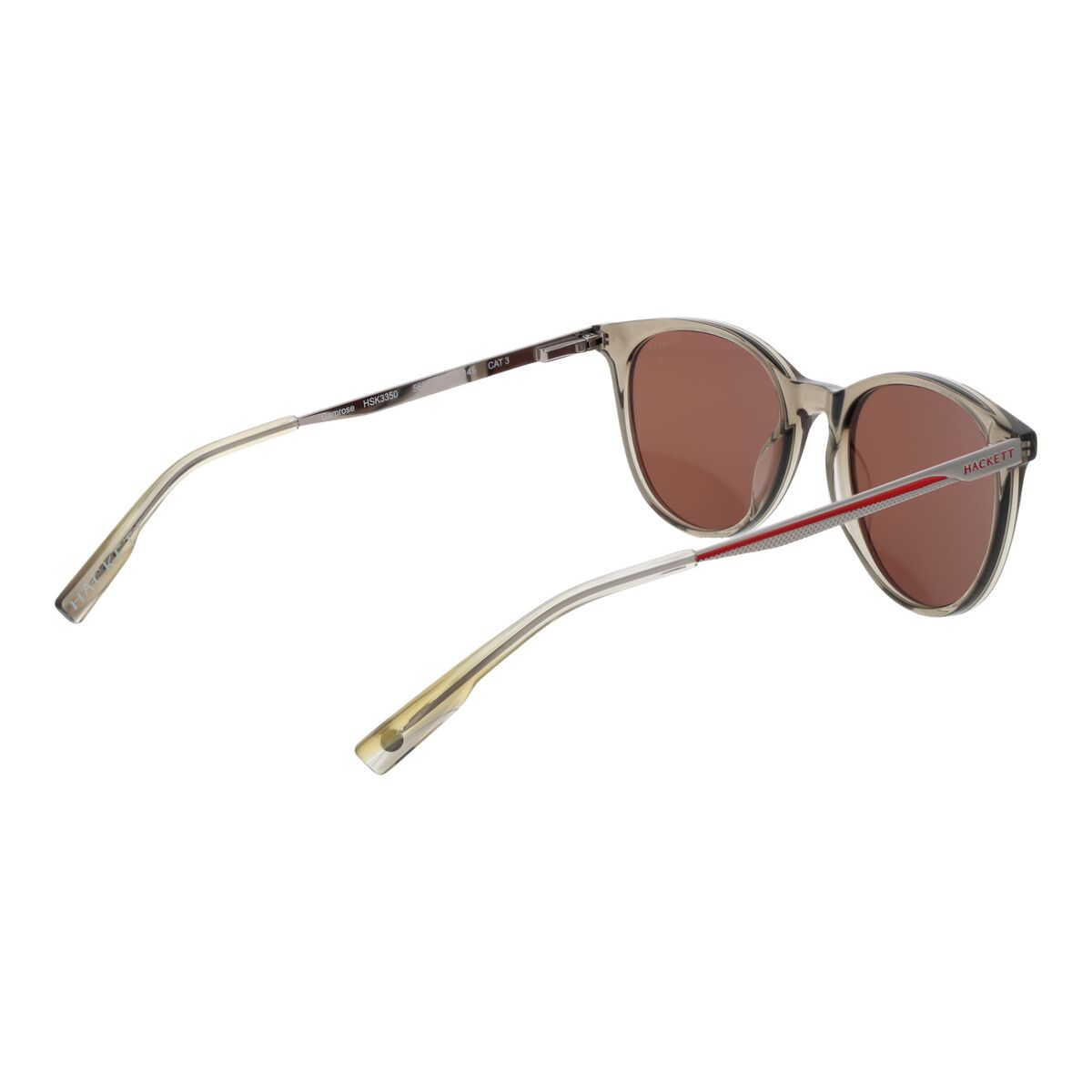 Detail van de Hackett London zonnebril met multicolour frame en bruin glas, zijaanzicht.