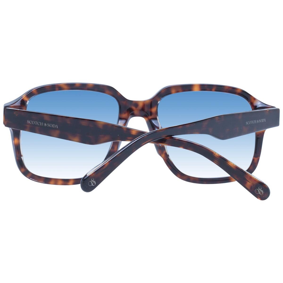 Detail van de Scotch & Soda zonnebril in multicolour met blauwe glazen en een trendy design.