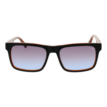 Detail van de Scotch & Soda zonnebril in multicolour met een zwart en oranje frame.