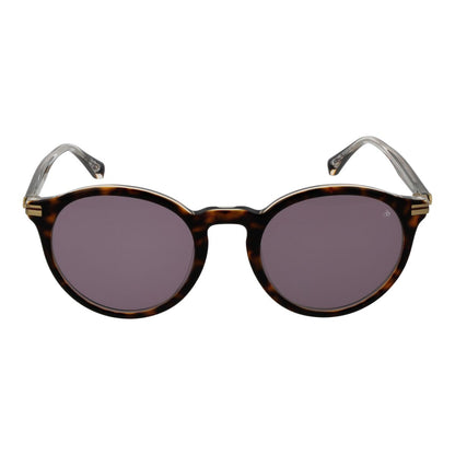 Detail van de Scotch & Soda zonnebril in multicolour met ronde glazen en transparante pootjes.