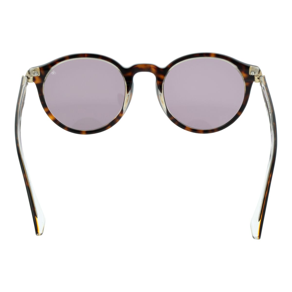 Detail van de Scotch & Soda zonnebril in multicolour met ronde glazen en transparante pootjes.