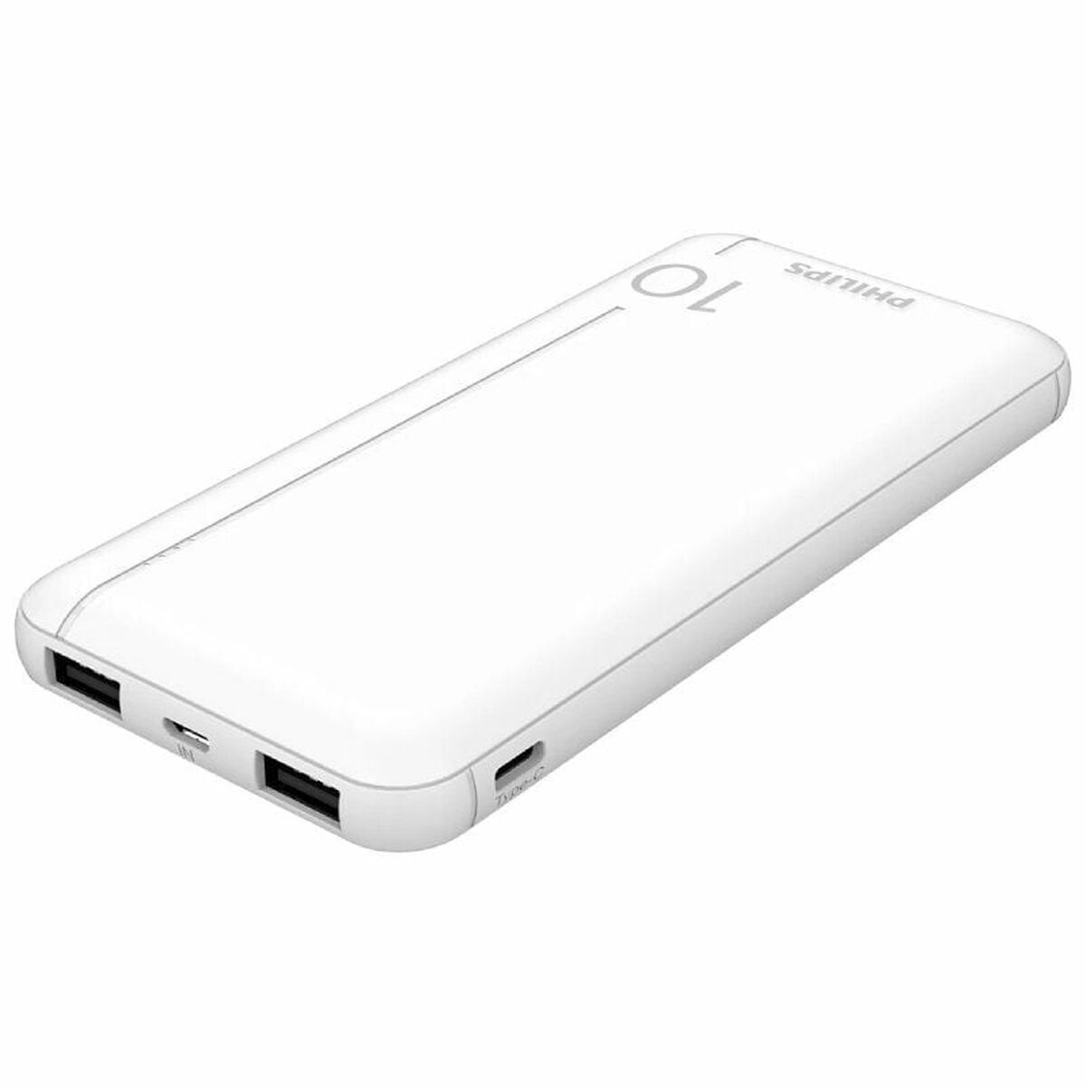 Witte Philips Powerbank DLP1810NW/62 van 10000 mAh, compact en lichtgewicht ontwerp.