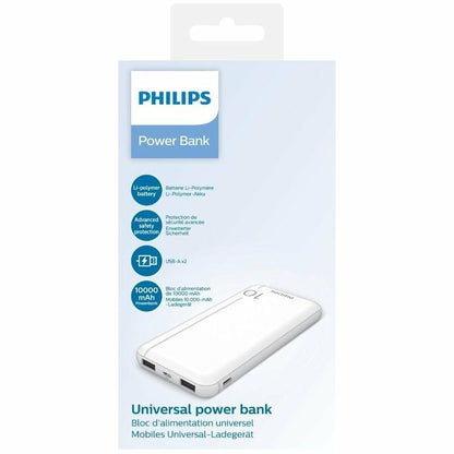 Zijaanzicht van de Philips Powerbank DLP1810NW/62 met duidelijke batterijcapaciteit en aansluitingen.