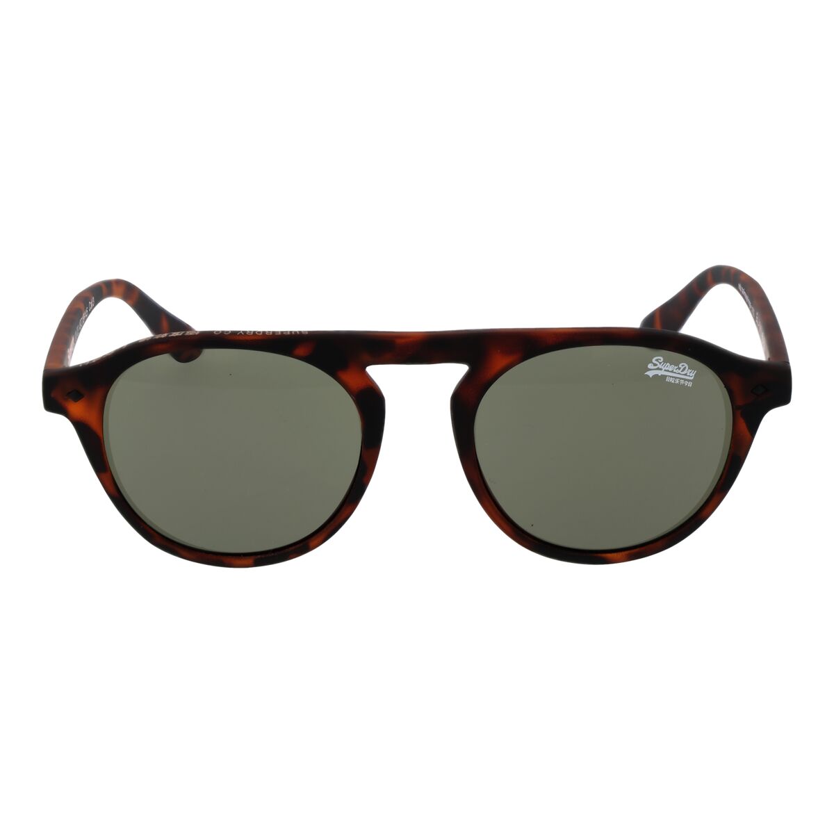 Detail van de Superdry zonnebril in multicolour met ronde glazen en stijlvol montuur.