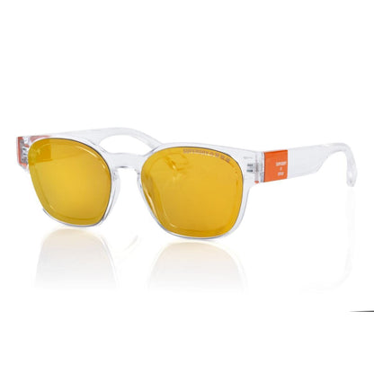 Transparante Superdry zonnebril Heren SDS XMONO met gele glazen en stijlvol ontwerp.