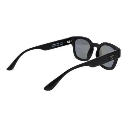 Zijaanzicht van de Superdry SDS XMONO zonnebril met zwarte montuur en grijze glazen.
