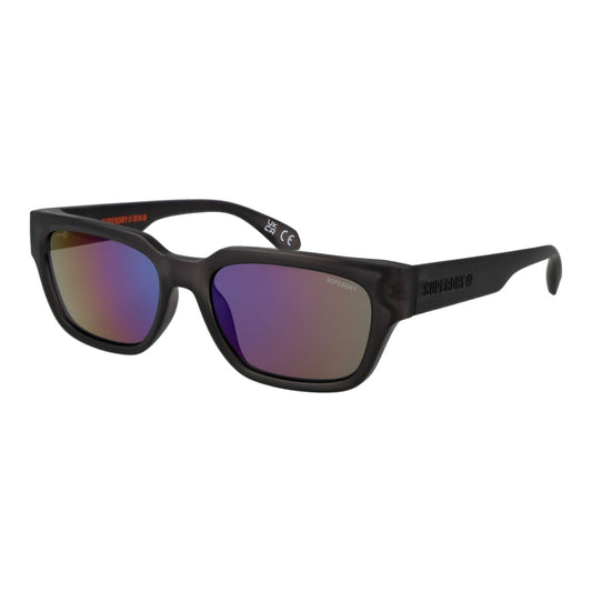 Modieuze Superdry zonnebril voor heren met UV400 bescherming en paarse glazen.